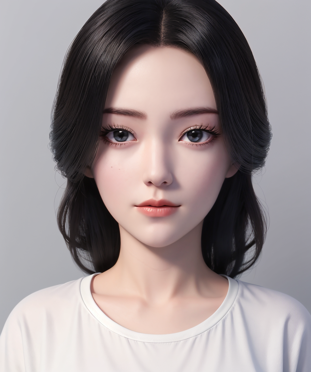 1732215912846-2839405240-_lora_liushen_0.85_,portrait,(looking at viewer),1girl,solo,wavy_black_hair,white t-shirt,grey_ background,-ad-before.png